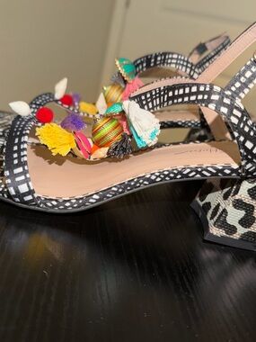 Betsey Johnson Black & White Patterned Tassel Embellished Heels